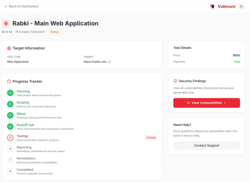 Real-time Pentest Status Dashboard